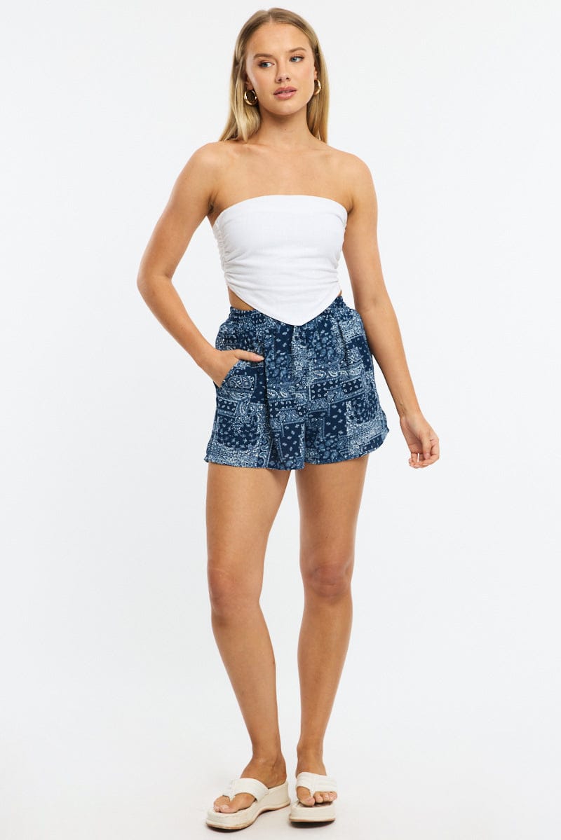 Blue Boho Shorts High Rise