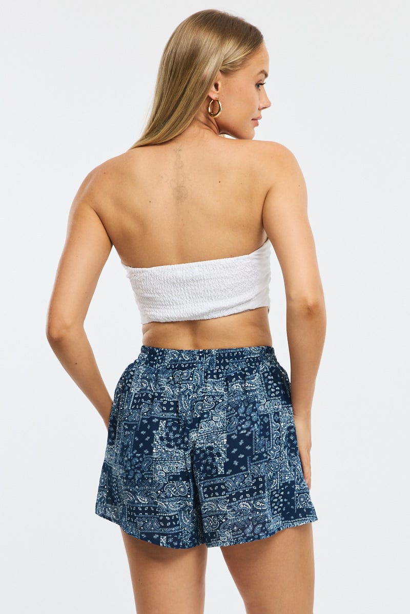 Blue Boho Shorts High Rise