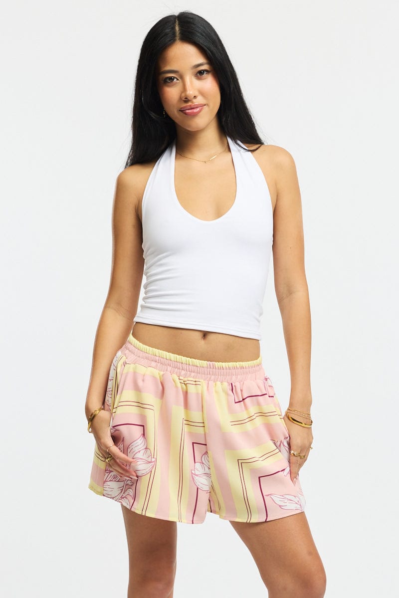 Pink Floral Shorts High Rise