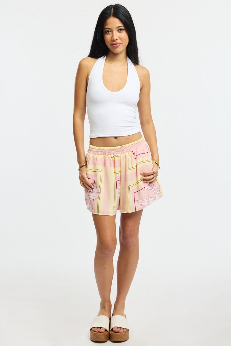 Pink Floral Shorts High Rise