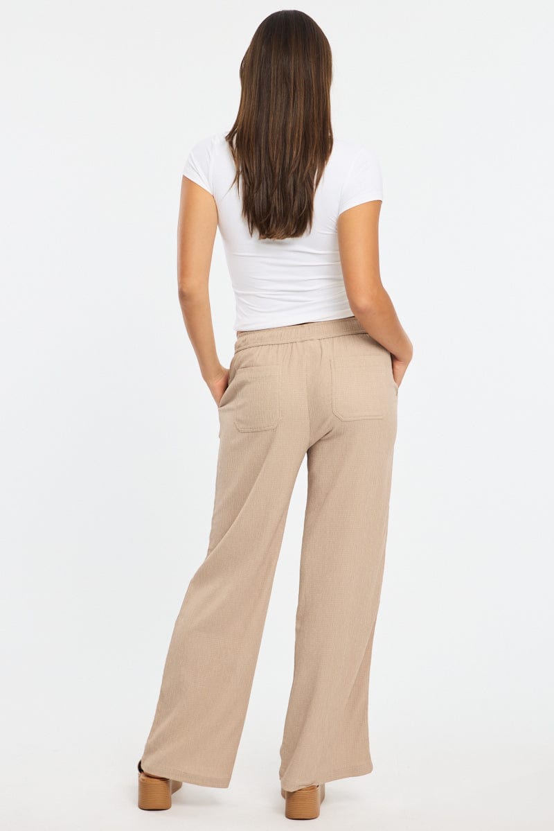 Beige Wide Leg Pants Elasticated Waist