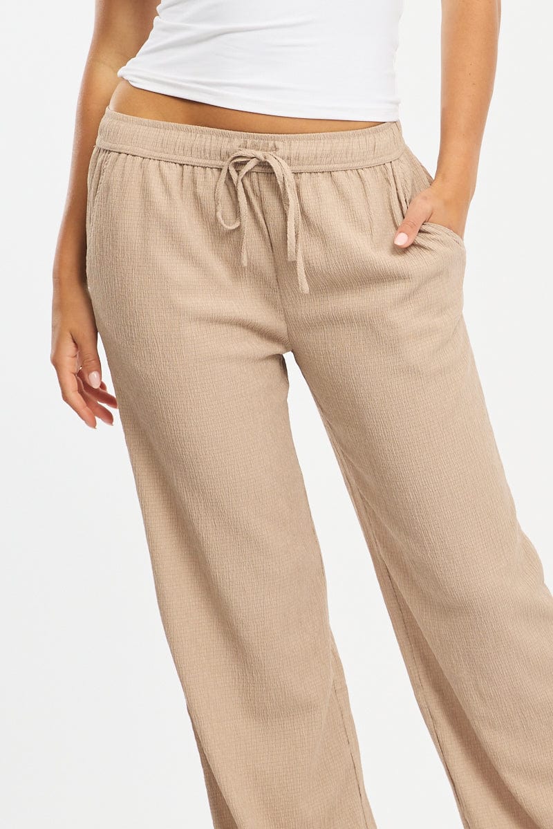 Beige Wide Leg Pants Elasticated Waist