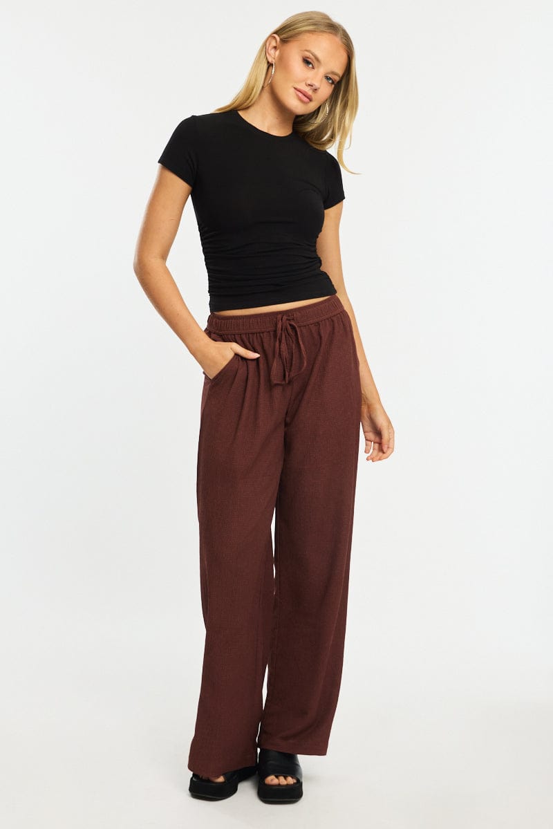 Brown Wide Leg Pants Elasticated Waist