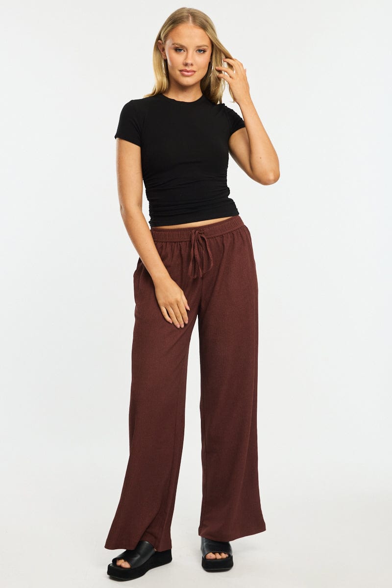 Brown Wide Leg Pants Elasticated Waist