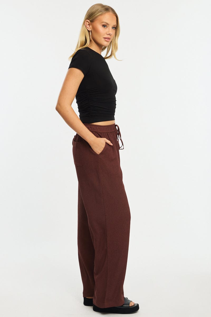 Brown Wide Leg Pants Elasticated Waist
