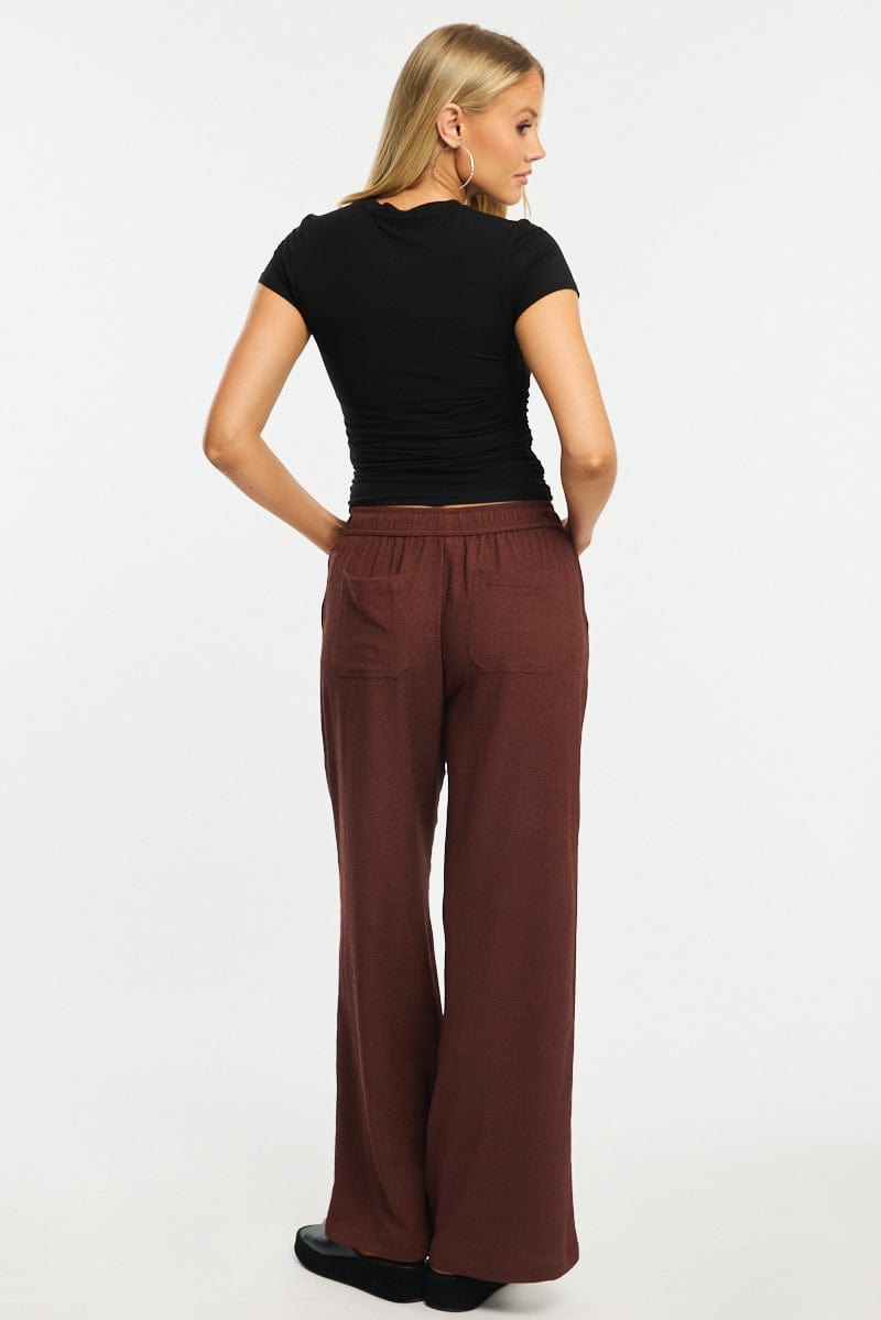 Brown Wide Leg Pants Elasticated Waist