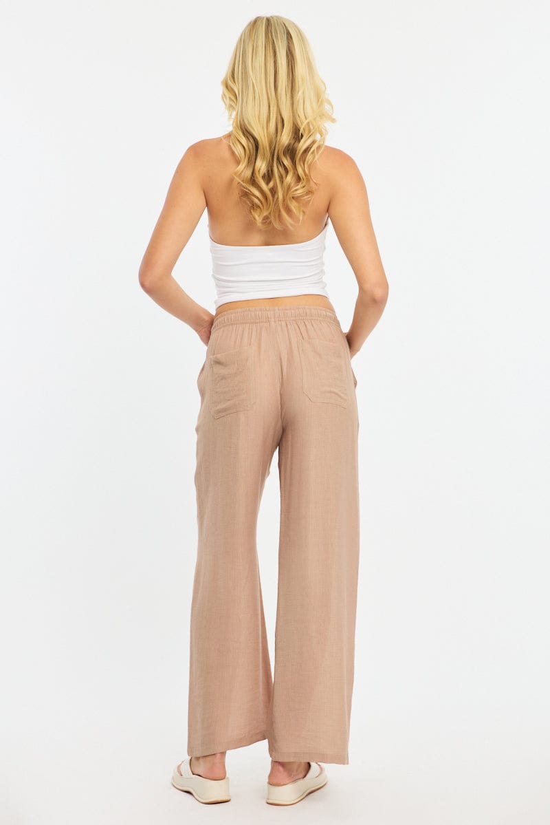Beige Stripe Wide Leg Pants Elasticated Waist
