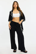 Black Stripe Wide Leg Pants Elasticated Waist
