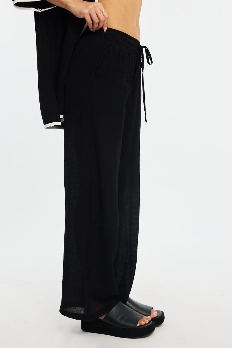 Black Stripe Wide Leg Pants Elasticated Waist