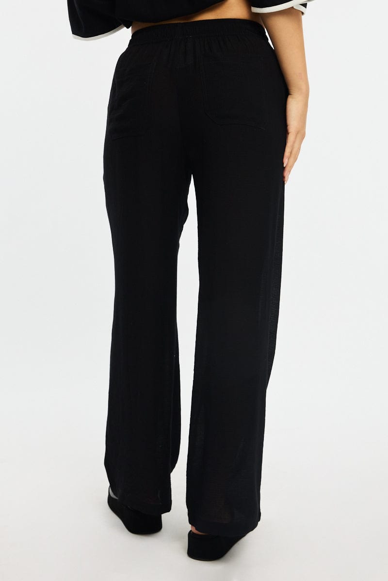 Black Stripe Wide Leg Pants Elasticated Waist