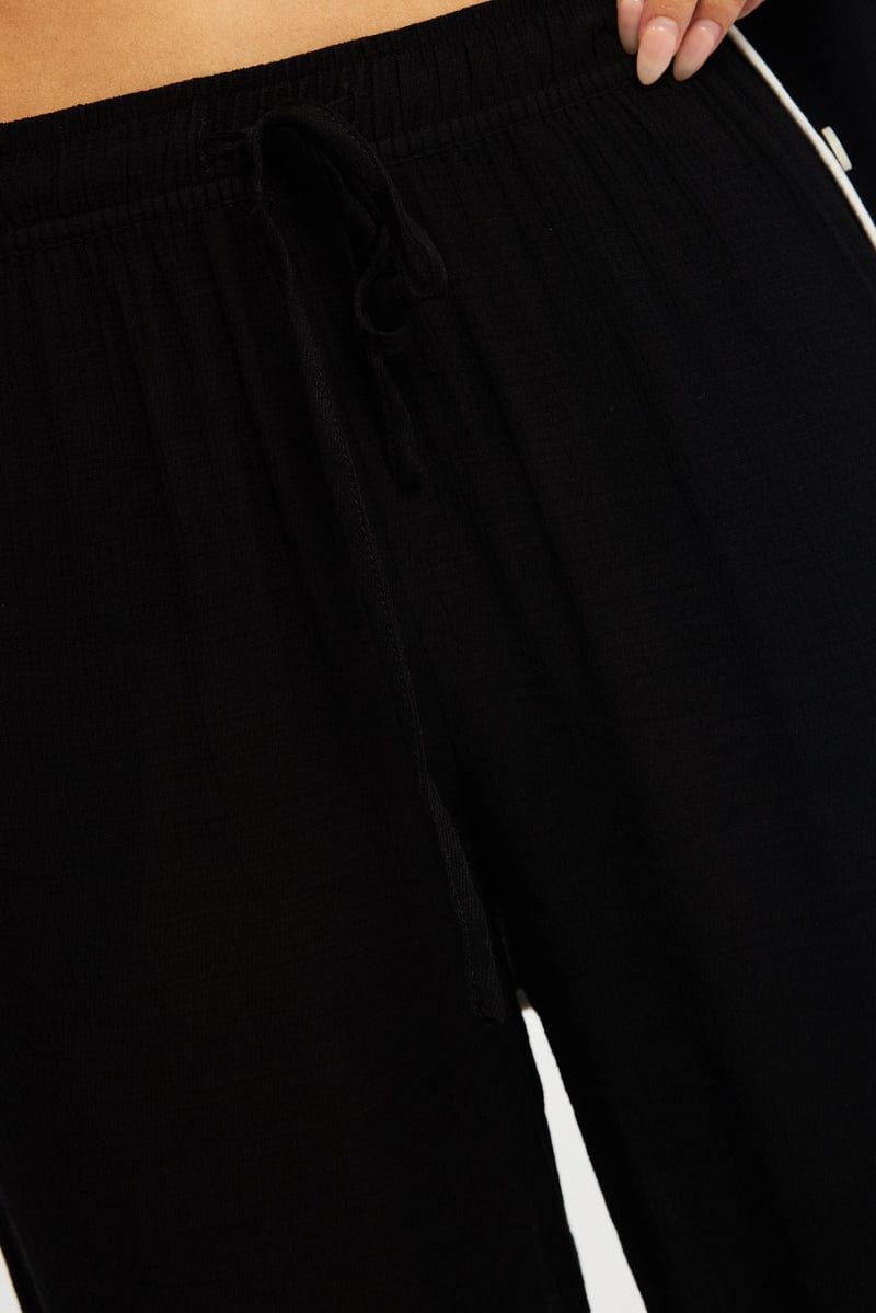 Black Stripe Wide Leg Pants Elasticated Waist