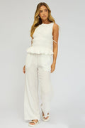 White Stripe Wide Leg Pants Elasticated Waist