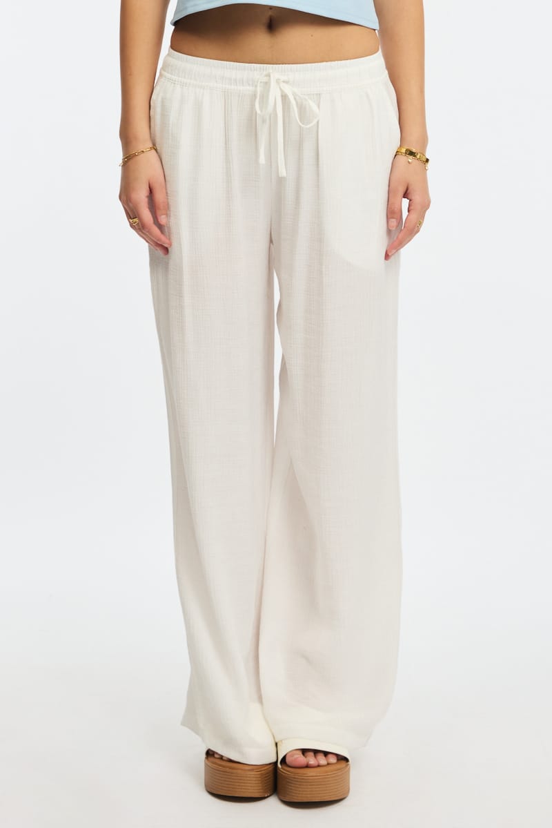 White Stripe Wide Leg Pants Elasticated Waist
