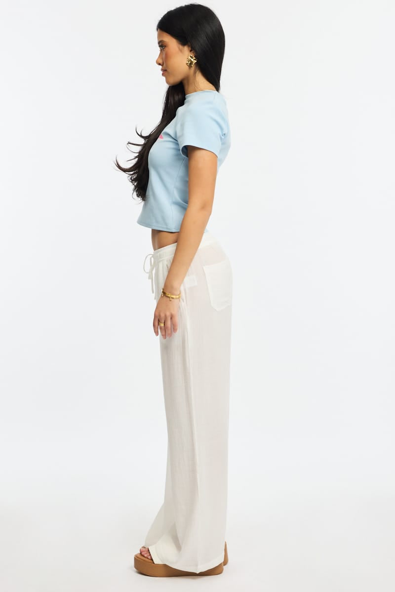 White Stripe Wide Leg Pants Elasticated Waist