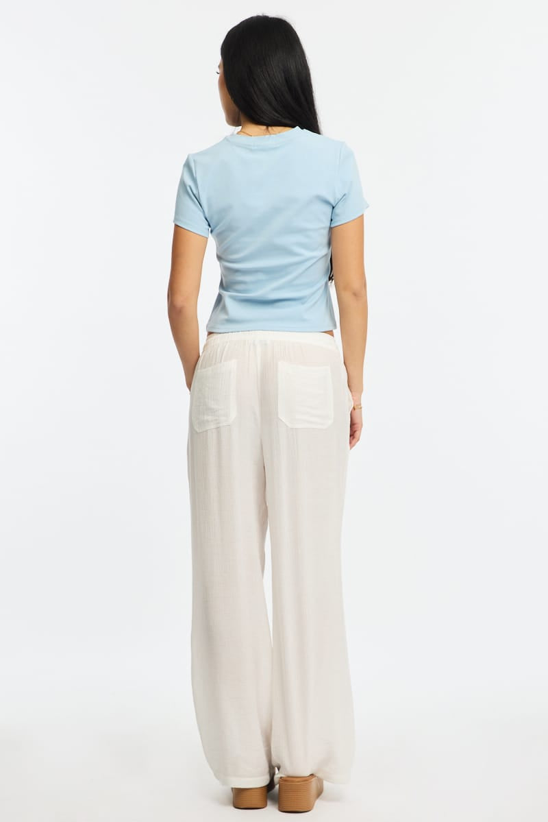 White Stripe Wide Leg Pants Elasticated Waist