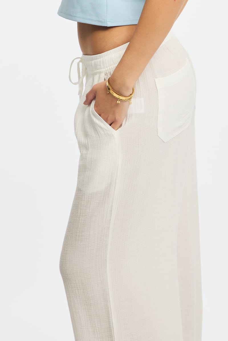 White Stripe Wide Leg Pants Elasticated Waist