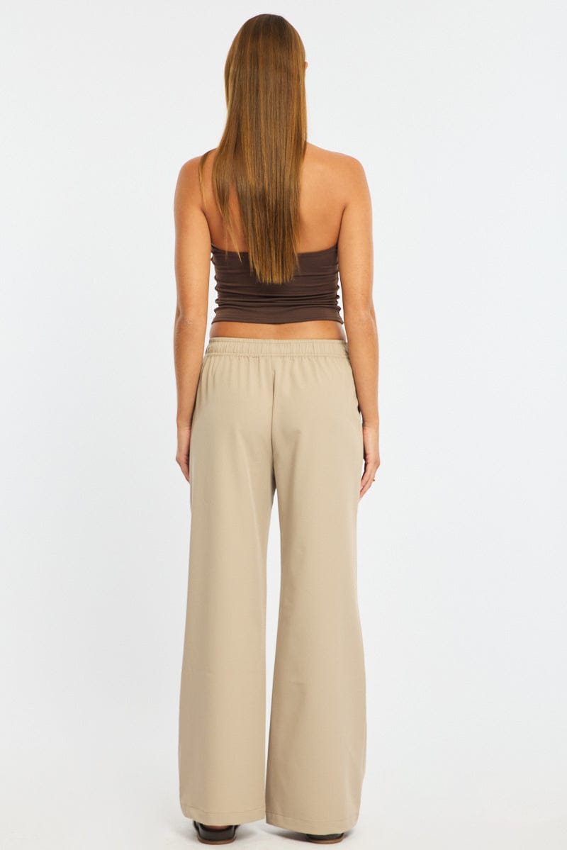 Beige Wide Leg Pants Elasticated Waist