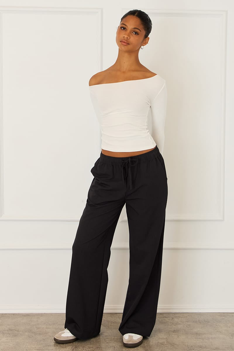 Black Wide Leg Pants Elasticated Waist