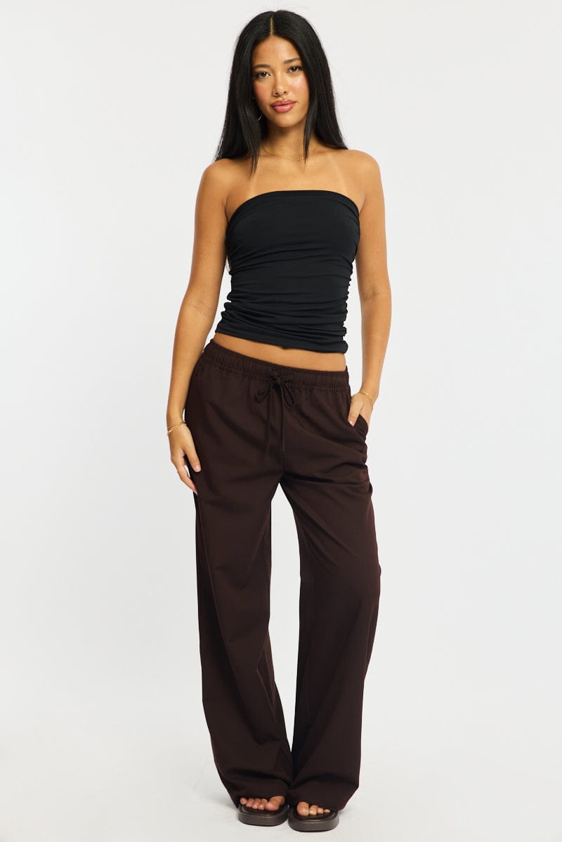 Brown Wide Leg Pants Elasticated Waist