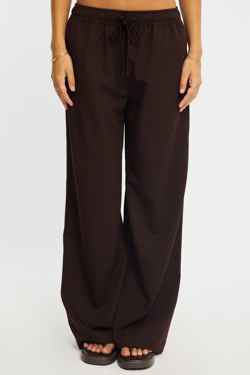 Brown Wide Leg Pants Elasticated Waist
