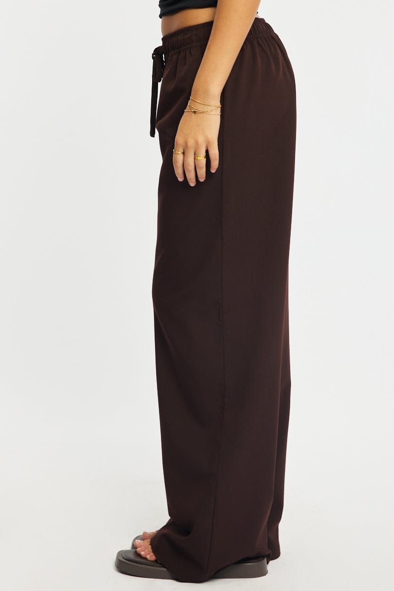 Brown Wide Leg Pants Elasticated Waist