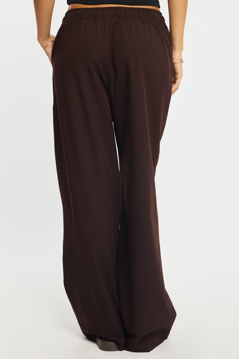 Brown Wide Leg Pants Elasticated Waist