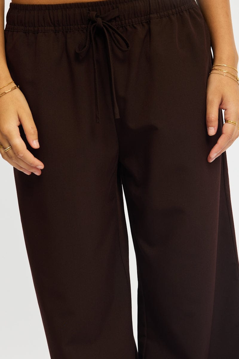 Brown Wide Leg Pants Elasticated Waist