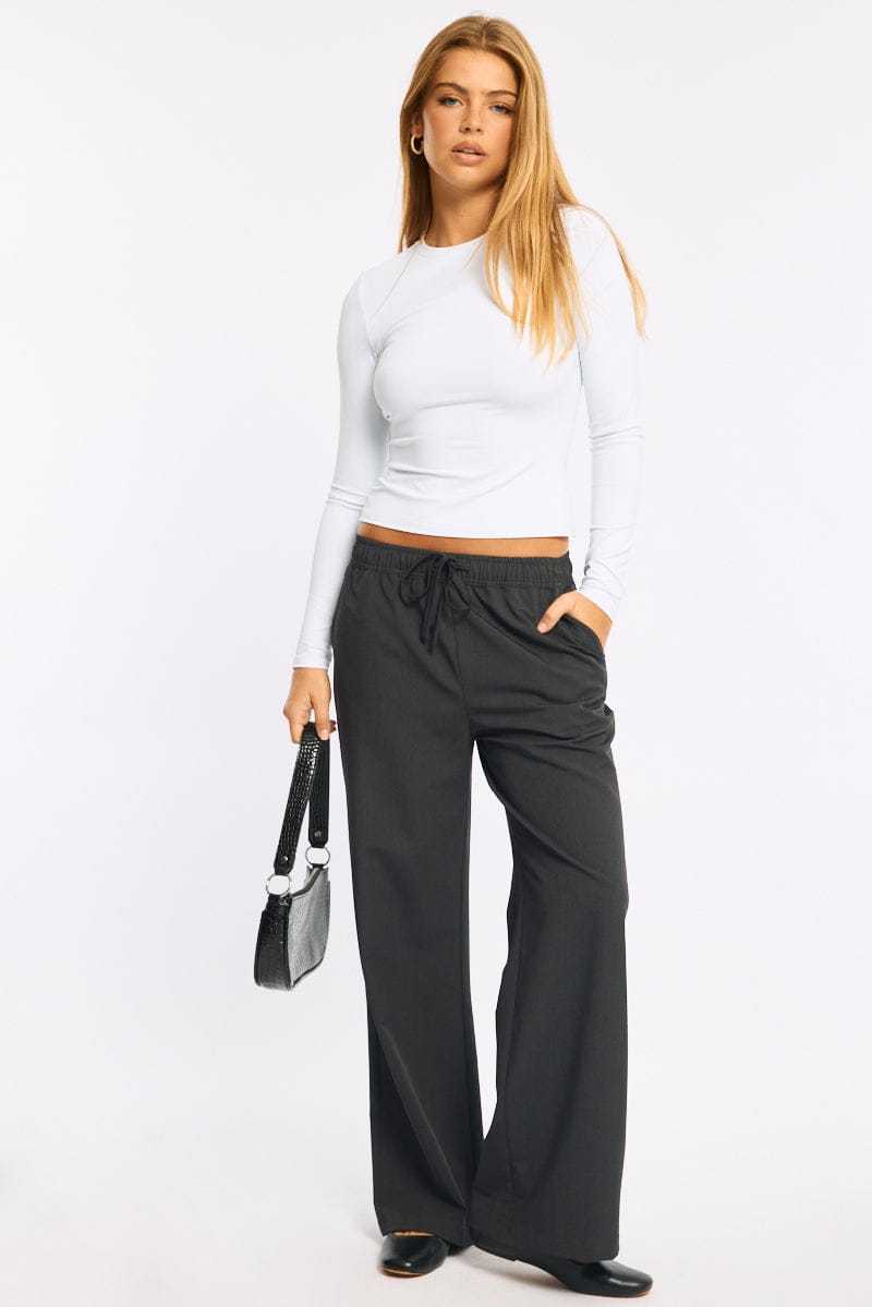 Grey Wide Leg Pants Elasticated Waist