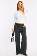 Grey Wide Leg Pants Elasticated Waist