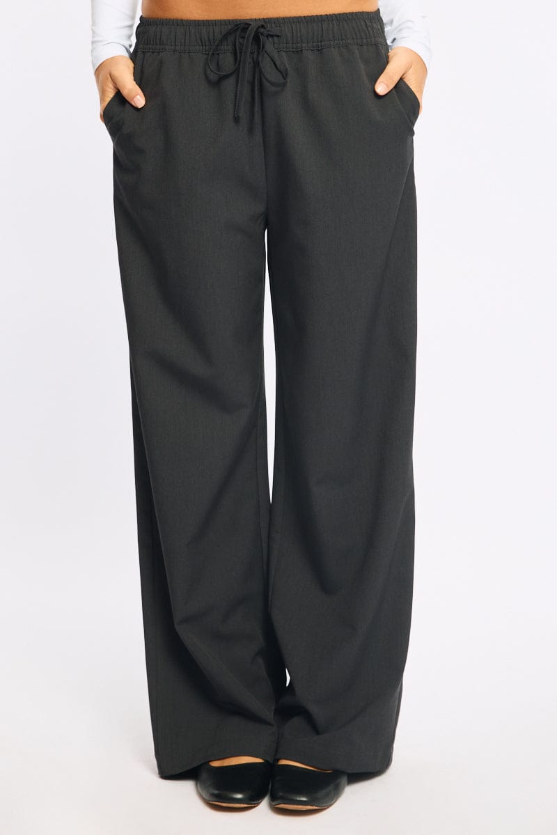 Grey Wide Leg Pants Elasticated Waist
