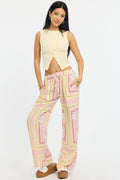 Pink Floral Wide Leg Pants Elasticated Waist