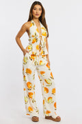 Orange Abstract Wide Leg Pants Elasticated Waist