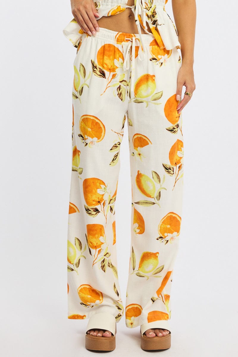 Orange Abstract Wide Leg Pants Elasticated Waist