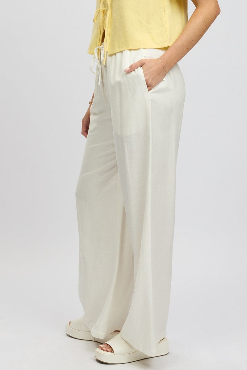 White Wide Leg Pants Elasticated Waist