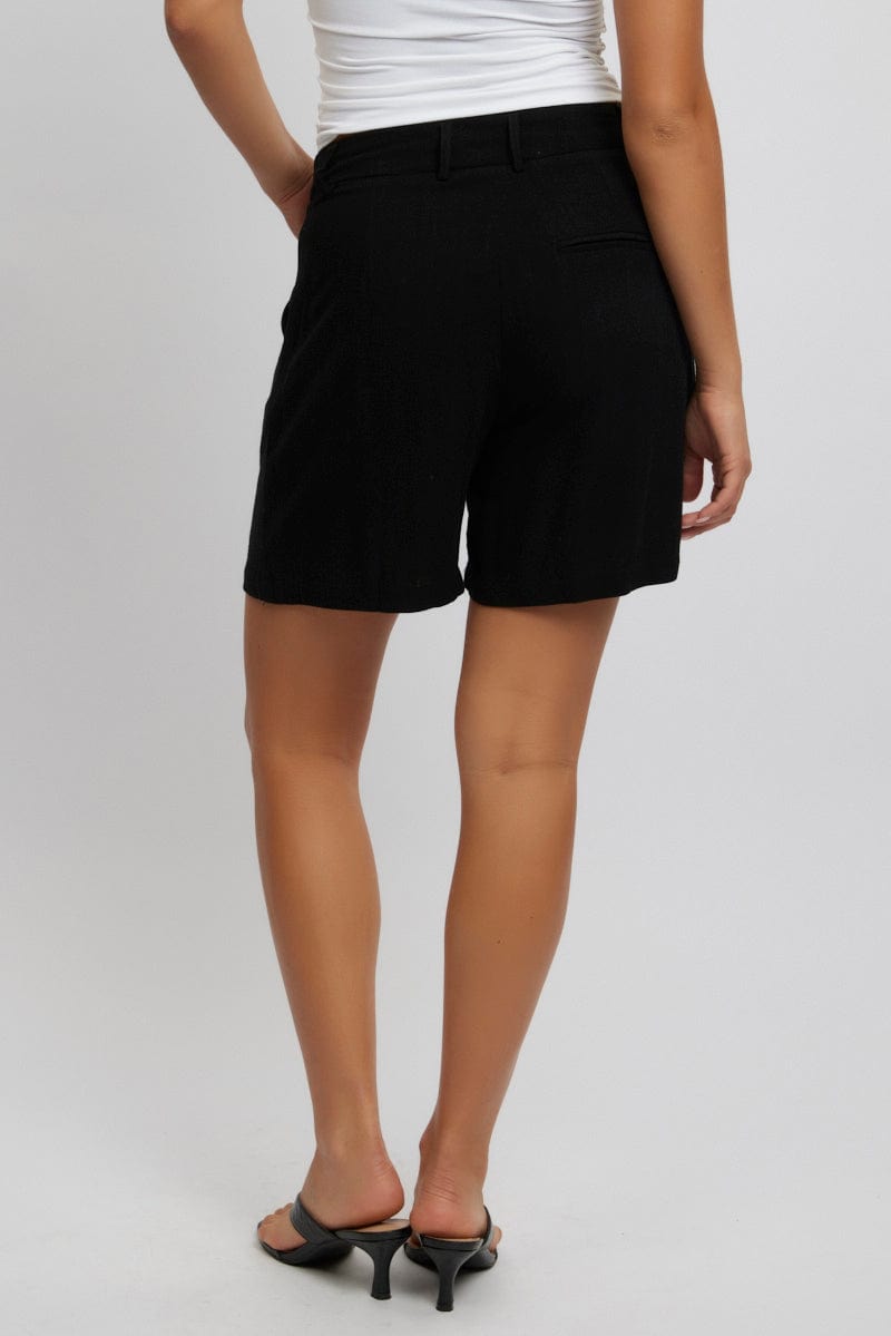 Black Relaxed Shorts Mid Rise