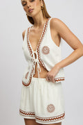 White Shorts Elasticated Waist Embroidery