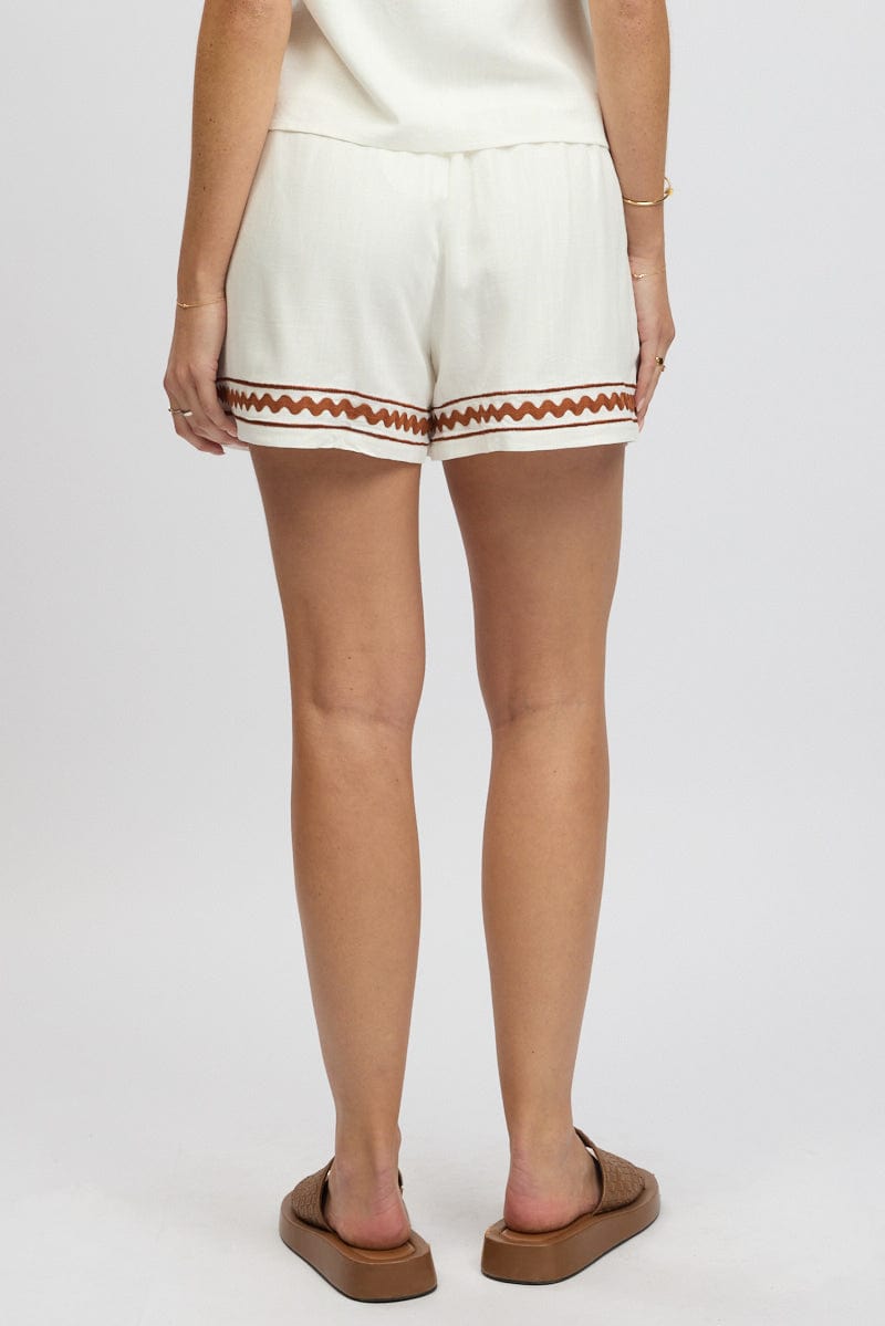 White Shorts Elasticated Waist Embroidery