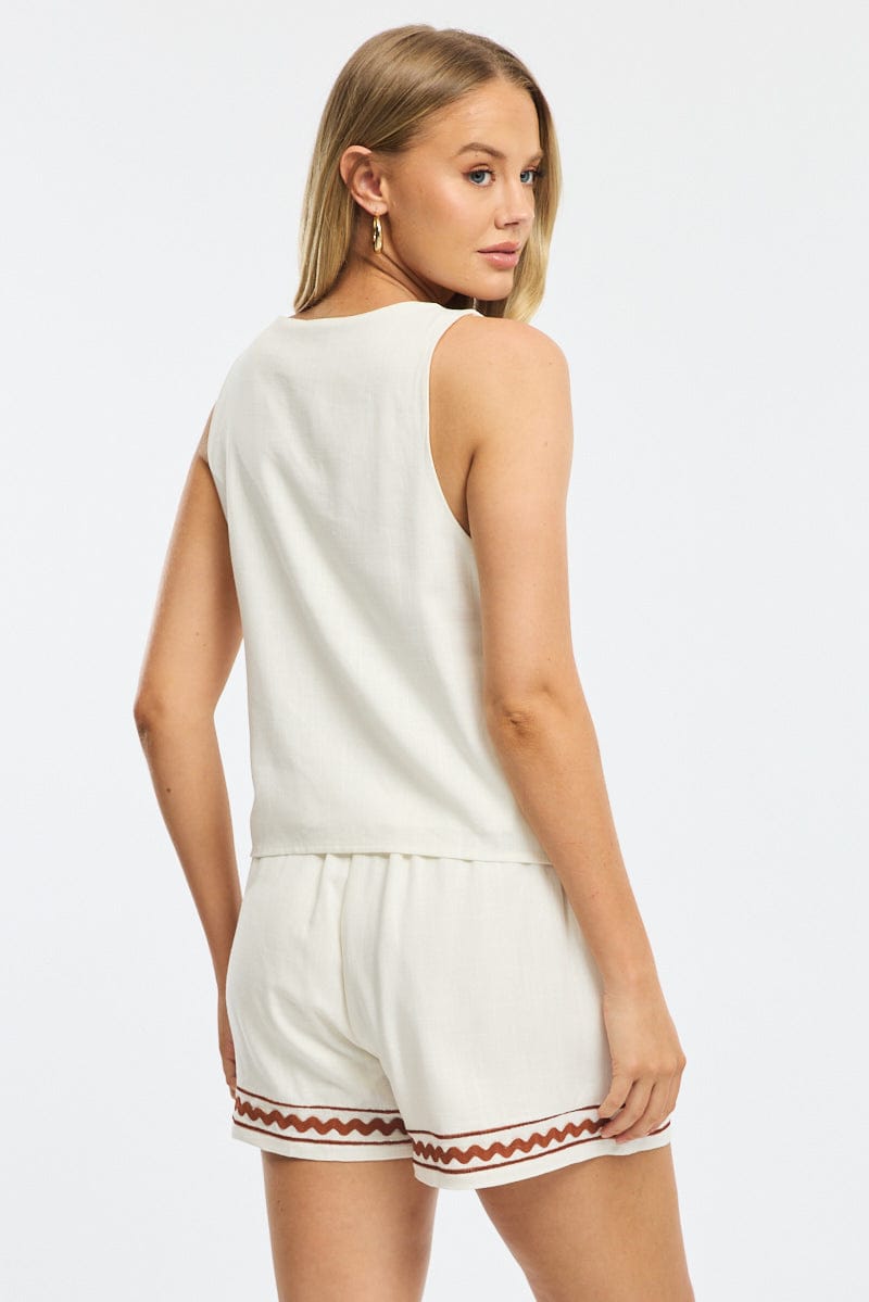 White Shorts Elasticated Waist Embroidery