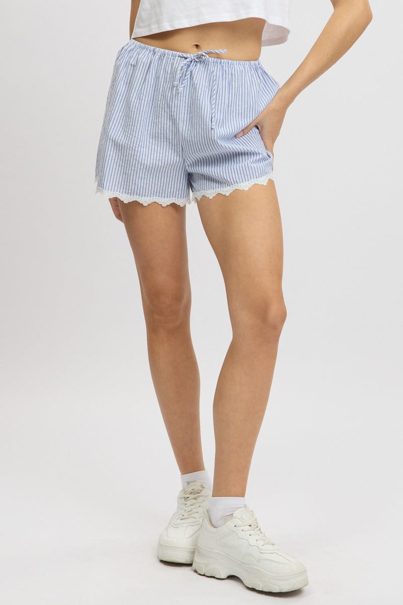 Blue Stripe Shorts Drawstring Waist