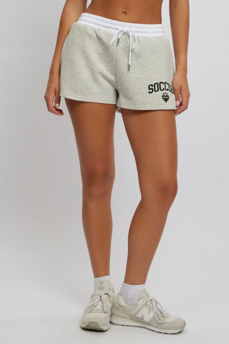 Grey Track Shorts Contrast Waist Band
