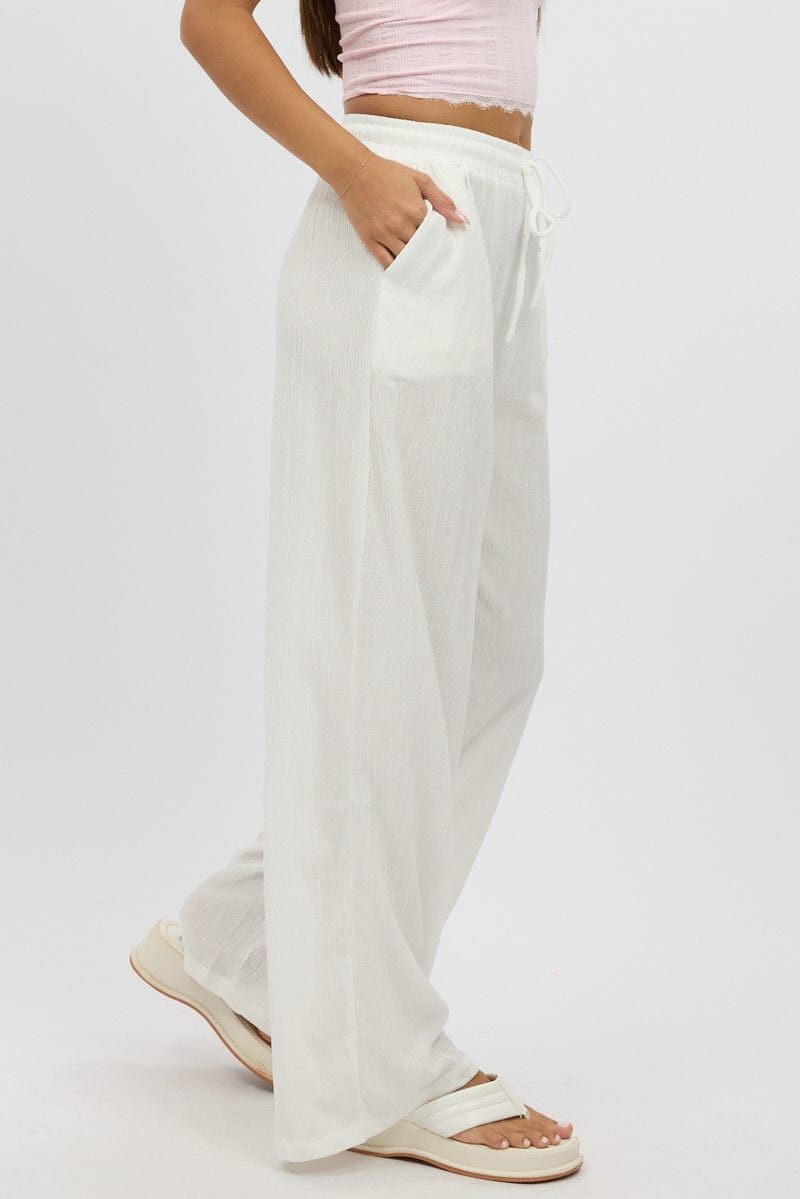 White Wide Leg Pants Elasticated Waist