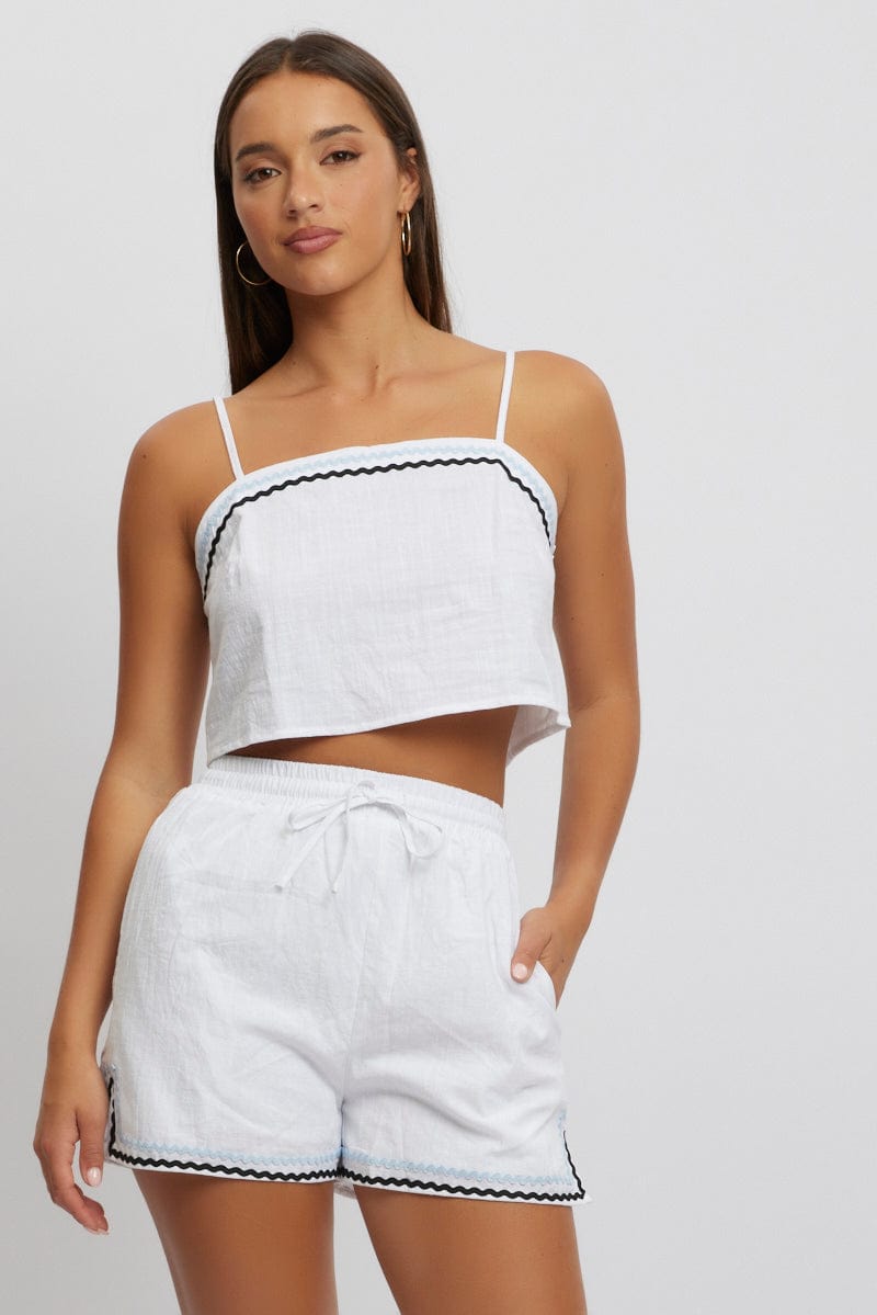 White Shorts Elasticated Waist Ric Rac