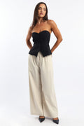 Beige Wide Leg Pants Elasticated Waist