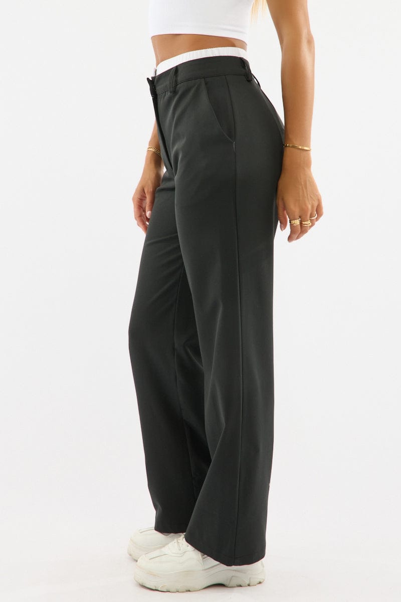 Black Tailored Pants Boxer Wide Leg