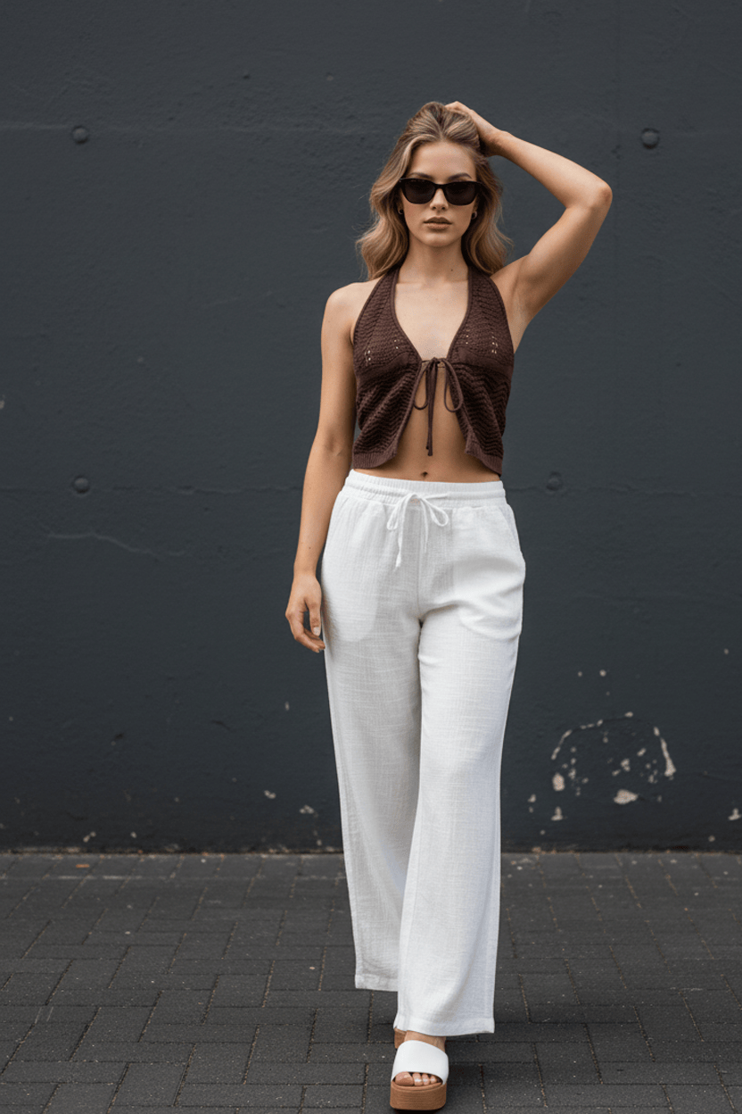 White Wide Leg Pants Elasticated Waist