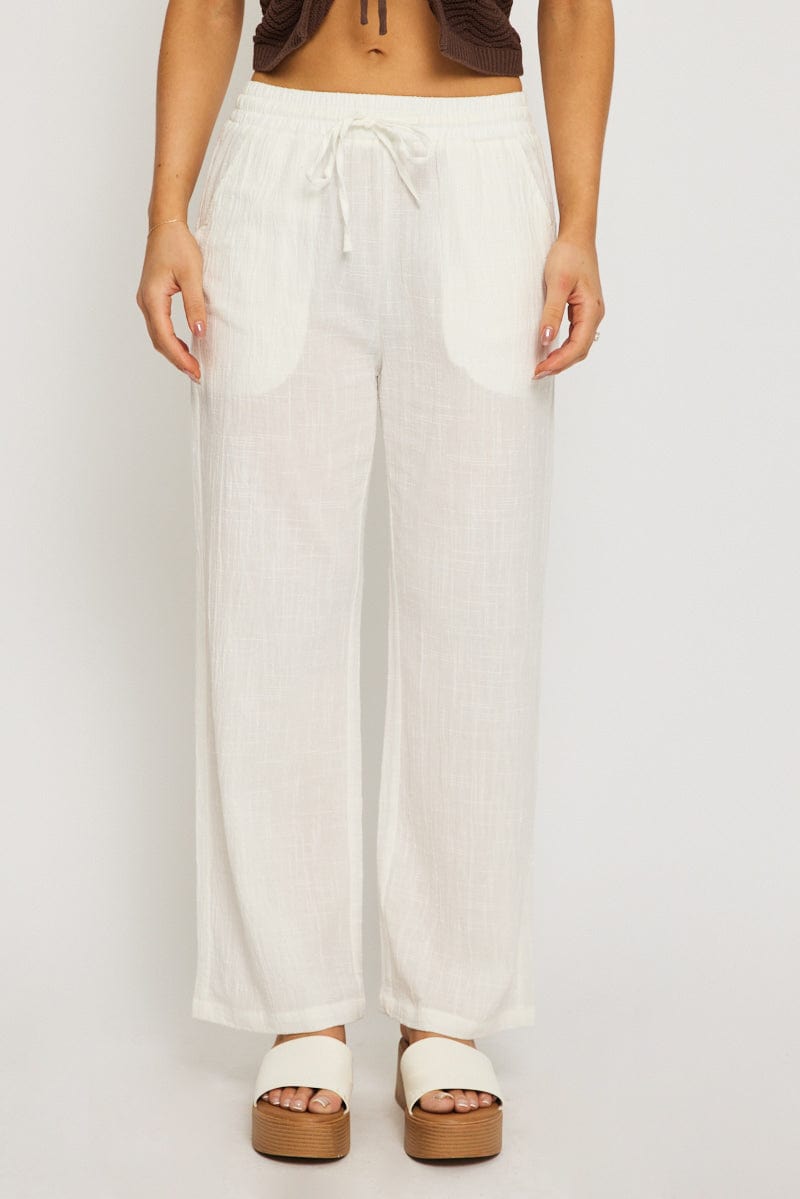 White Wide Leg Pants Elasticated Waist