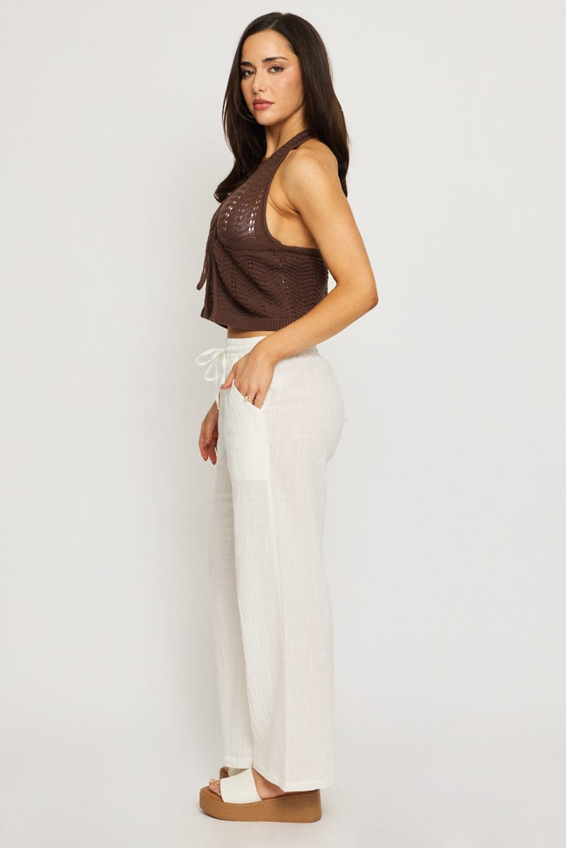 White Wide Leg Pants Elasticated Waist