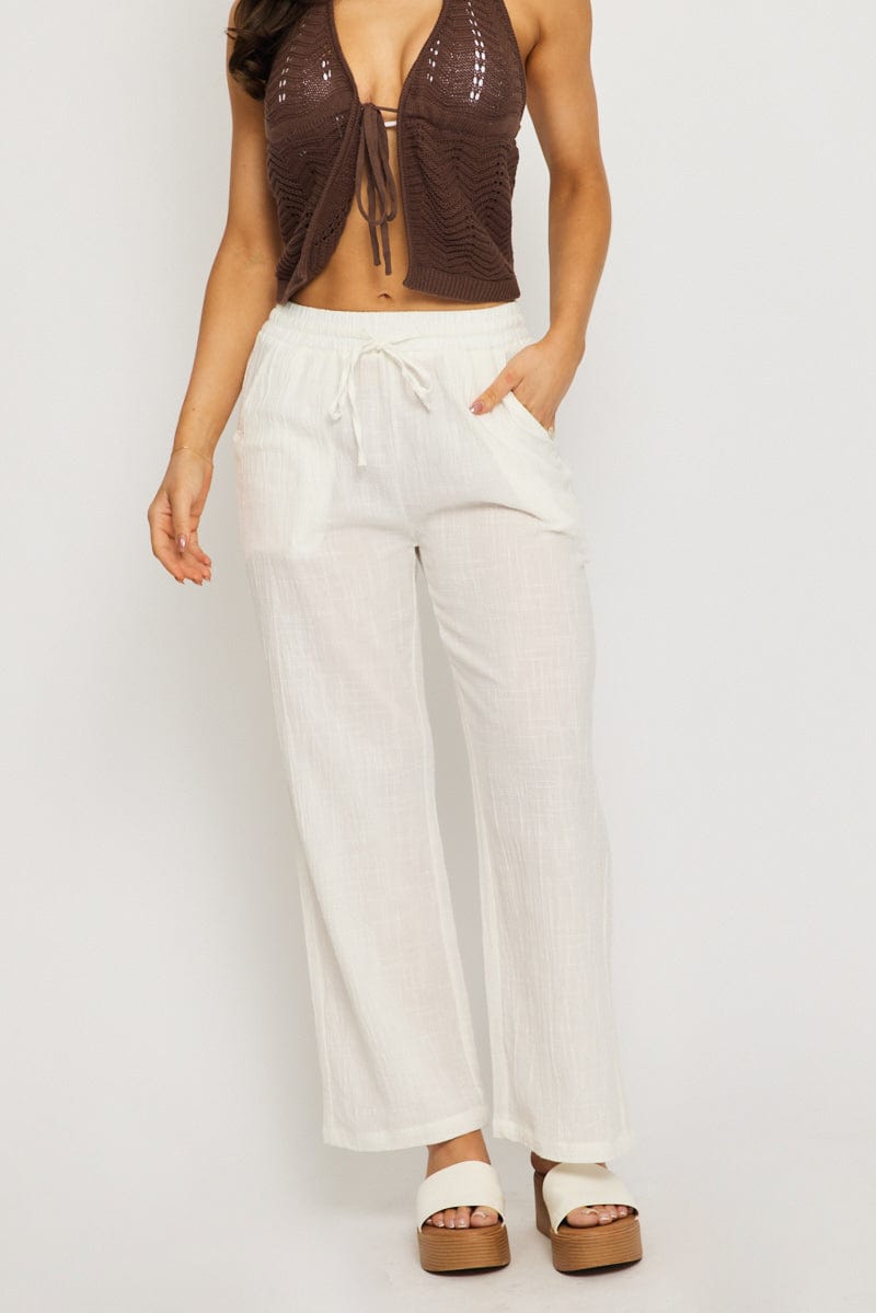 White Wide Leg Pants Elasticated Waist