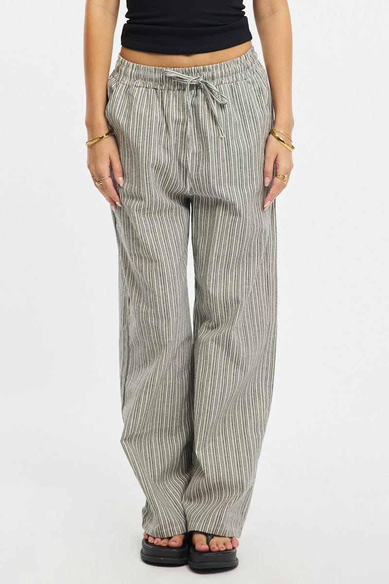 Black Stripe Wide Leg Pants Elasticated Waist