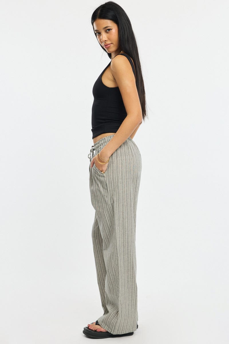 Black Stripe Wide Leg Pants Elasticated Waist